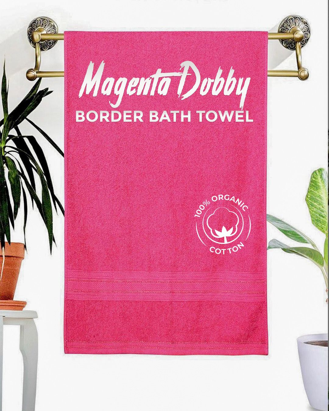 Magenta Dobby Border Bath Towel