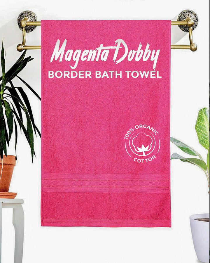 Magenta Dobby Border Bath Towel