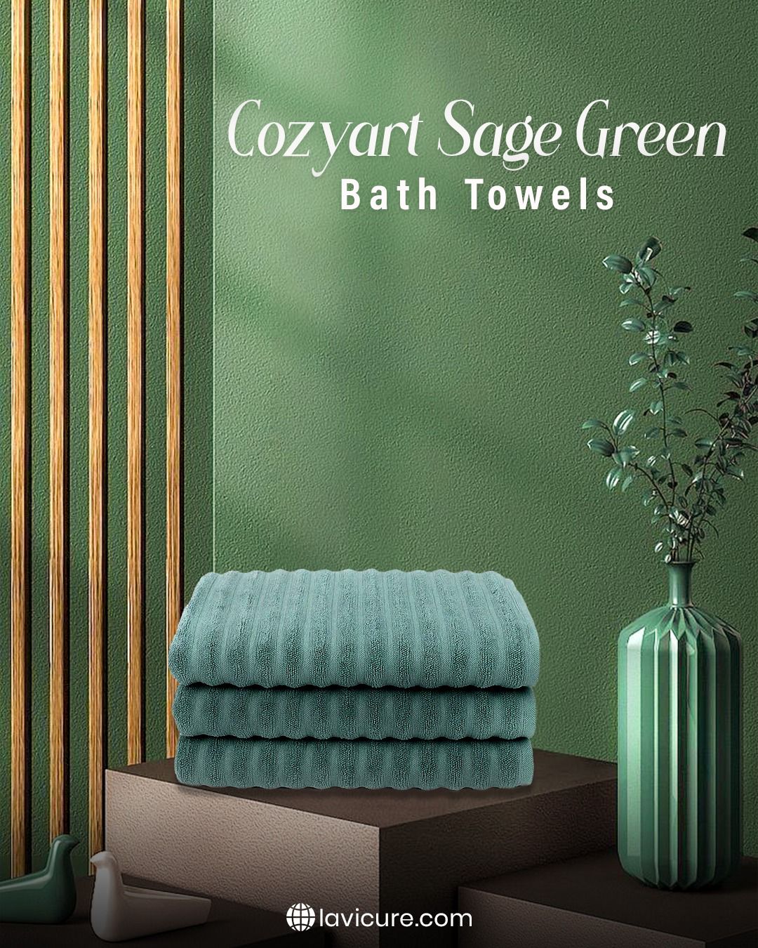 Cozyart Sage Green Bath Towels