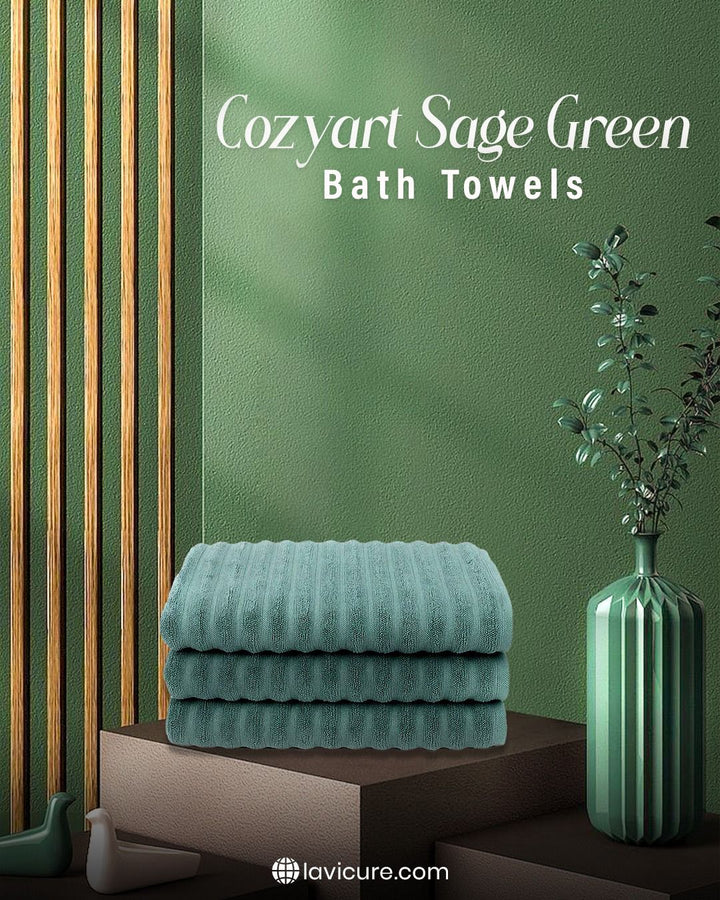 Cozyart Sage Green Bath Towels